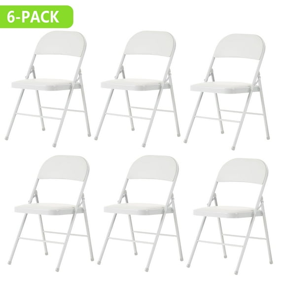 ELMERTON 6 Pack White Folding Chairs with Padded Cushion and Back, Portable Heavy Duty Metal Frame Commercial Seat with 350-LBS Capacity, Foldable Indoor Outdoor Chairs for Office Party Event Kitchen