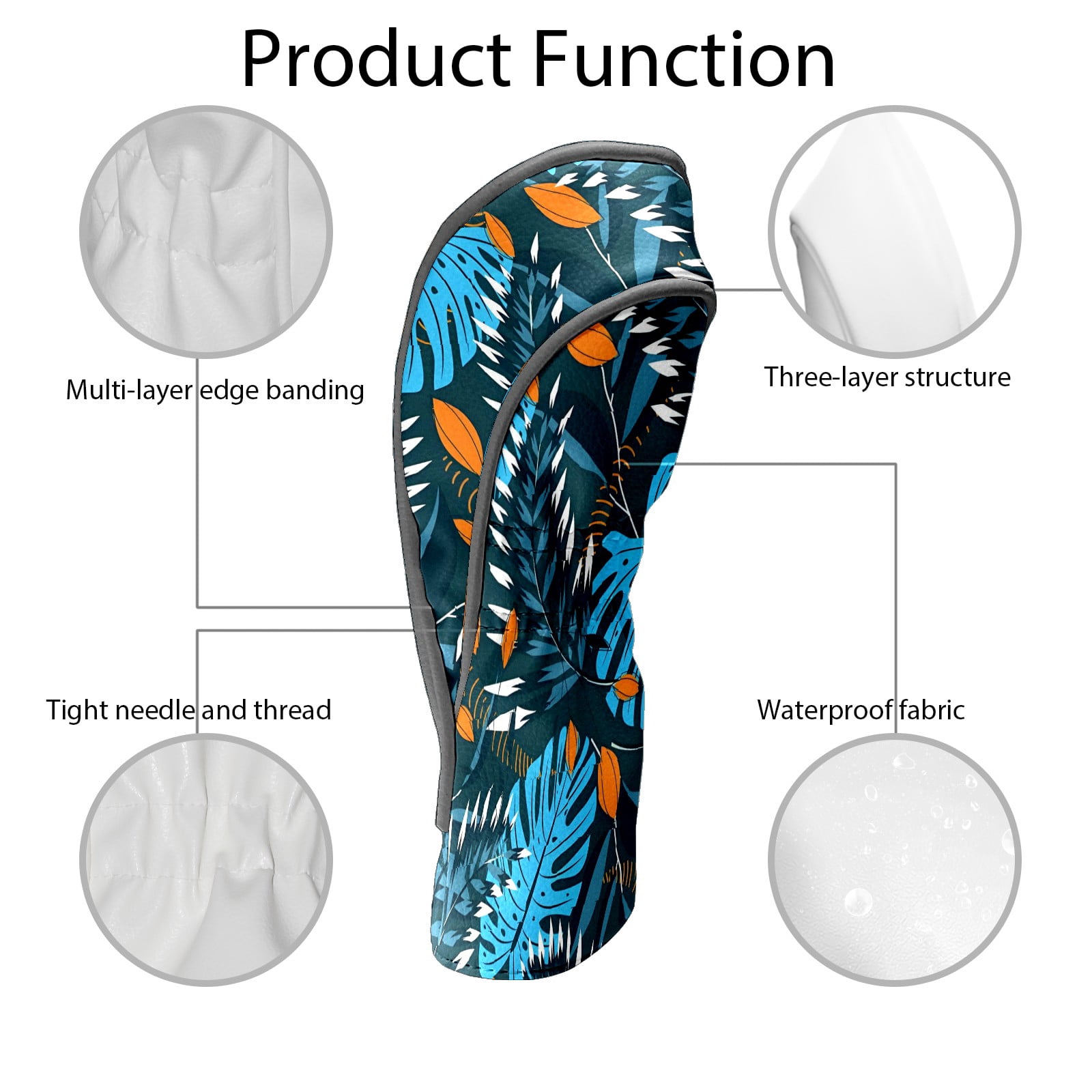 Golf Club Covers, Blue Leaf Premium PU Leather Driver Hybrid Putter Head Covers with Velvet Lining, Waterproof Golf Gifts for Men Women