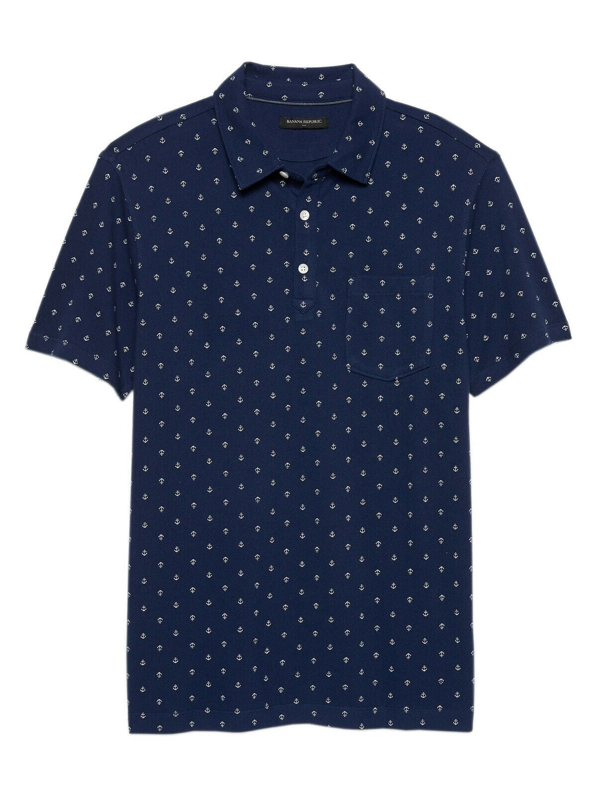 New Banana Republic Mens Navy Blue Anchor Pique Pocket Polo Shirt XL