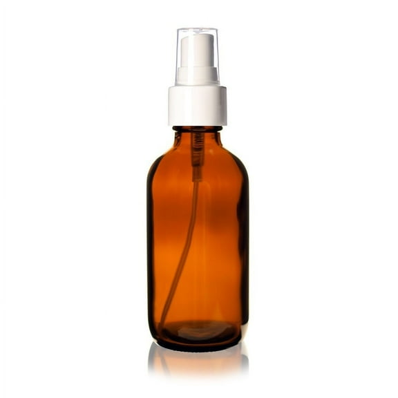4 oz AMBER Boston Round Glass Bottle- w/White Fine Mist Sprayer - pack of 8