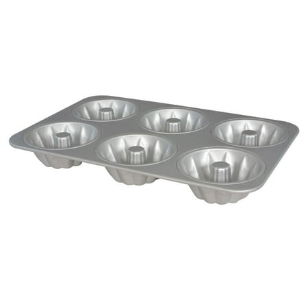 Mini Fluted Mold - Fat Daddio's MFN FMC Anodized Aluminum Baking Pan Mold for 6 Mini Fluted Cakes
