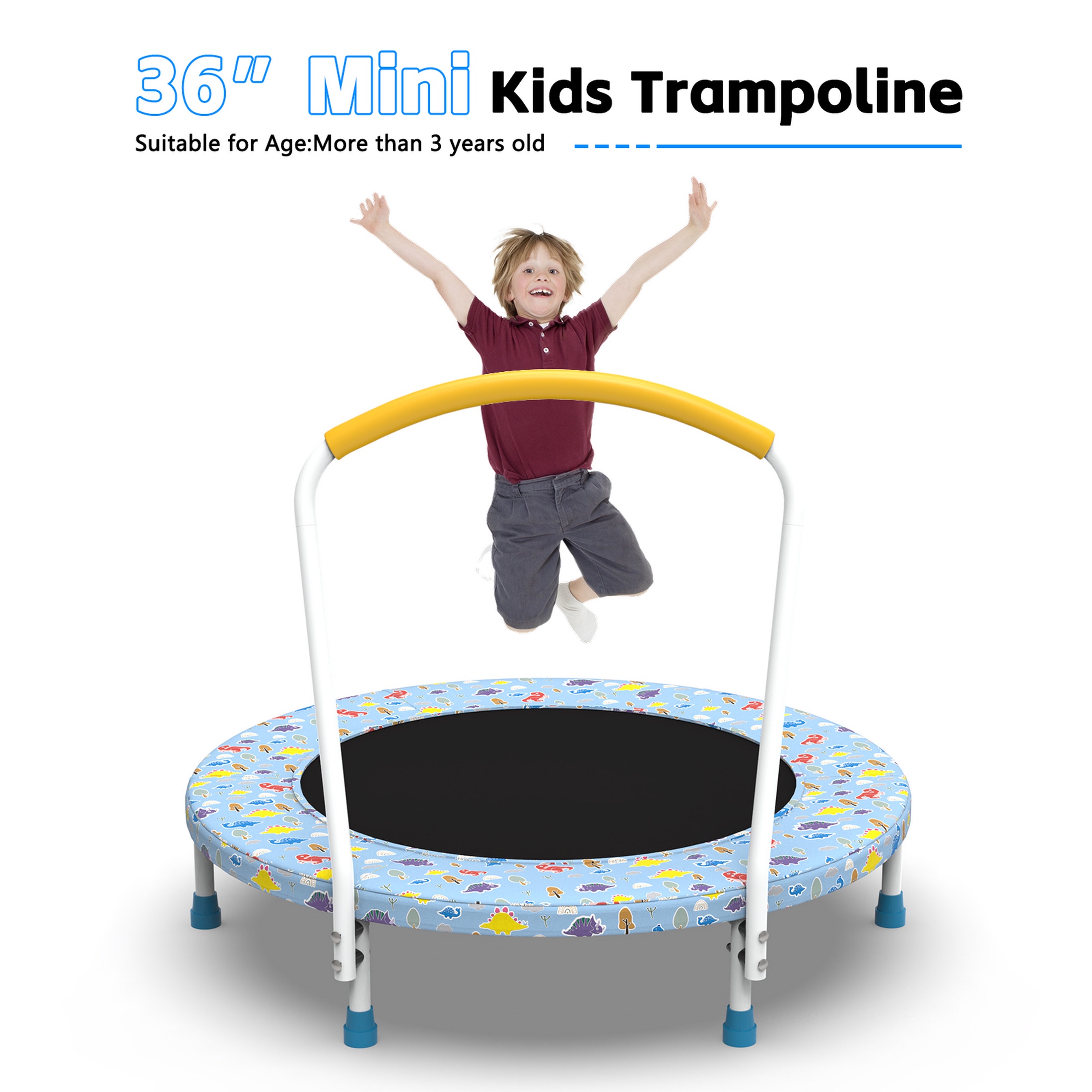 36" Mini Trampoline for Kids with Handle, Toddler Trampoline, Exercise Rebounder with Foam Handle, Indoor Trampoline, Kids Mini Trampoline, Small Rebounder Trampoline for Indoor and Outdoor Use
