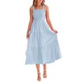 thumbnail image 1 of Vestido PRETTYGARDEN para mujer, midi, fruncido, de verano, azul claro, 1 of 9