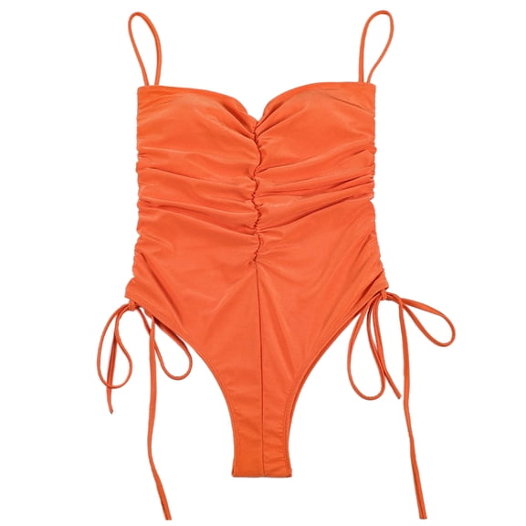Jesscasday Drawstring Piece Bathing Suit for Women Girls Ruched Tummy Control Bandeau Swimsuits Tube Top Swimwear