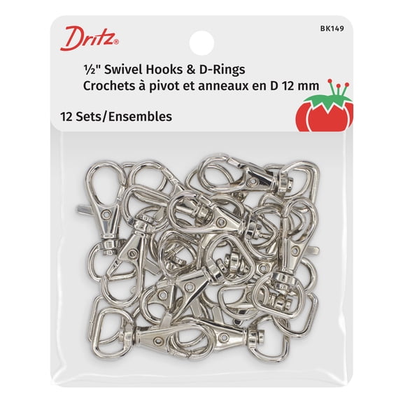 Dritz 1/2" Swivel Hooks & D-Rings, 12 Sets, Nickel