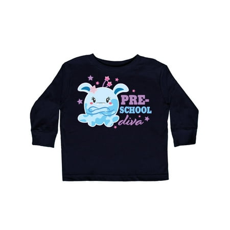 

Inktastic Preschool Diva with Cute Blue Monster Gift Toddler Toddler Girl Long Sleeve T-Shirt