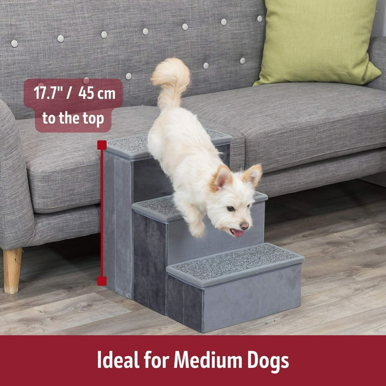 TRIXIE 3-Step Foldable Velour Pet Stairs with Storage, Gray