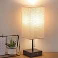 thumbnail image 2 of Lámpara de mesita de noche, lámpara de mesa con cadena con dos puertos de carga USB, bombilla LED de 2700 K, pantalla de tela de lino, lámpara de mesita de noche para sala de estar y dormito, 2 of 4