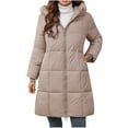 thumbnail image 1 of hoksml Women Mid-Length Hooded Down Jacket Solid Color Zipper Pocket Winter Warm Coat Fashion Comfortable Puffer Jacket, 1 of 4