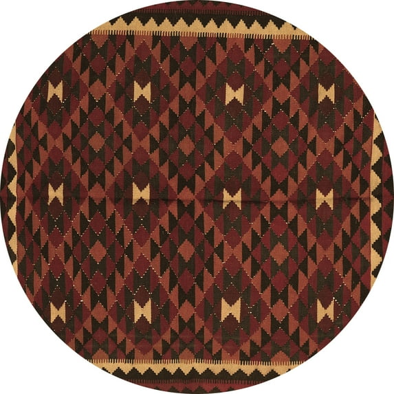 Ahgly Company Indoor Round Oriental Brown Traditional Area Rugs, 4' Round