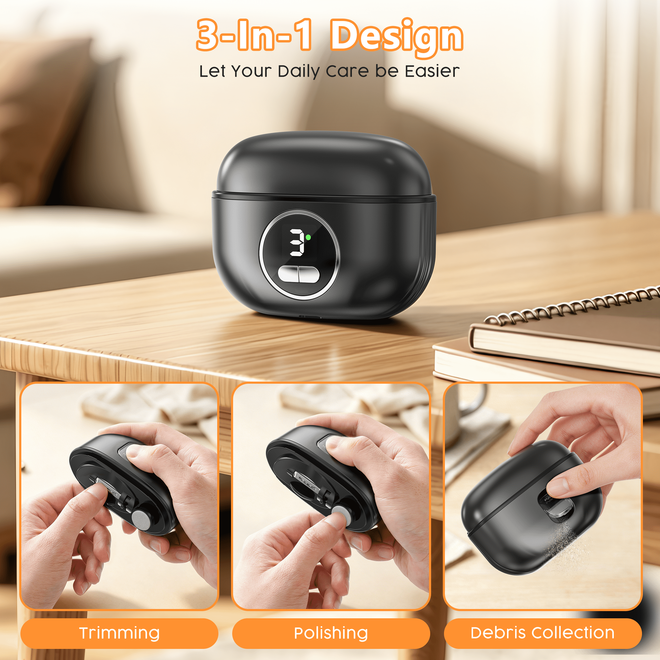 VIISHARE Electric Toe Nail Clipper for Seniors Adults, 3-in-1 Automatic Finger Nail Trimmer Polisher with Nail Scraps Storage , 3 Speed, USB Rechargeable