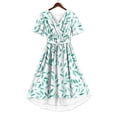 thumbnail image 6 of Summer Dresses for Women Casual Deep V Neck Puff Short Sleeve Smocked Floral Printed Pleated Flowy Beach Vacation Dress, 6 of 7