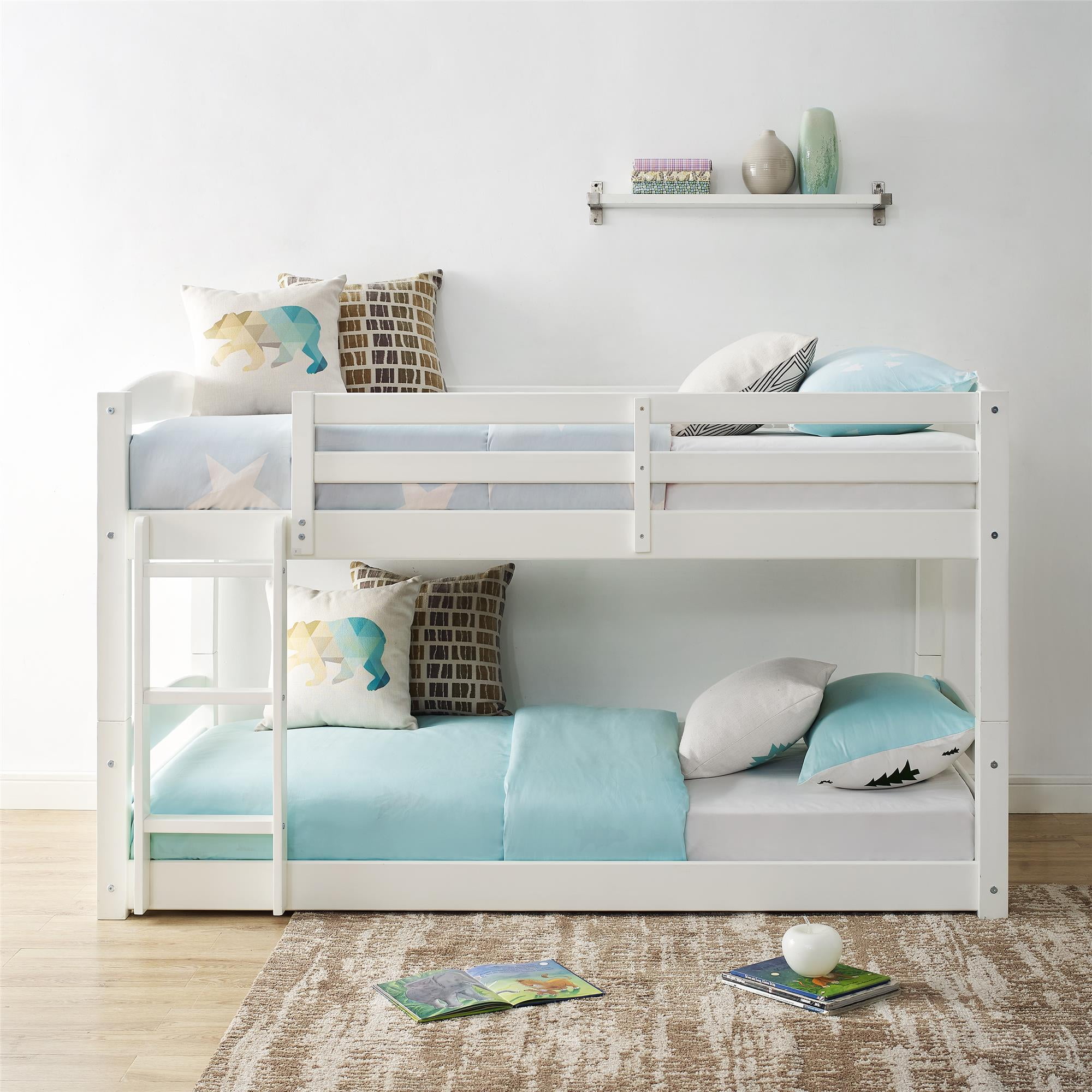 Better Homes and Gardens Tristan Twin Size Floor Bunk Bed Frame, White
