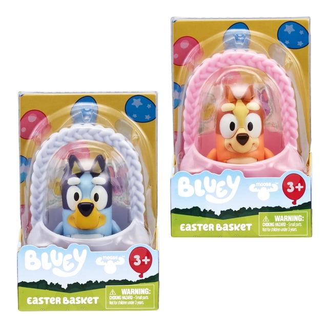 Paquetes de canasta de Pascua Bluey y Bingo con figura y calcomanías