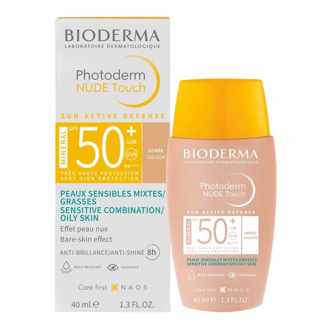 Bioderma | Bloqueador Photoderm Nude Touch Spf50+ Tono Dorado, 40 Ml | Protector Solar con Efecto Piel Natural y Acabado Mate. Anti-Imperfecciones. Protección mineral. Piel mixta a grasa. P