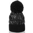 thumbnail image 1 of Gorro de invierno bonito para mujer, forro polar cálido, puños de pompones metálicos brillantes, gorro de punto con calavera, negro, 1 of 5