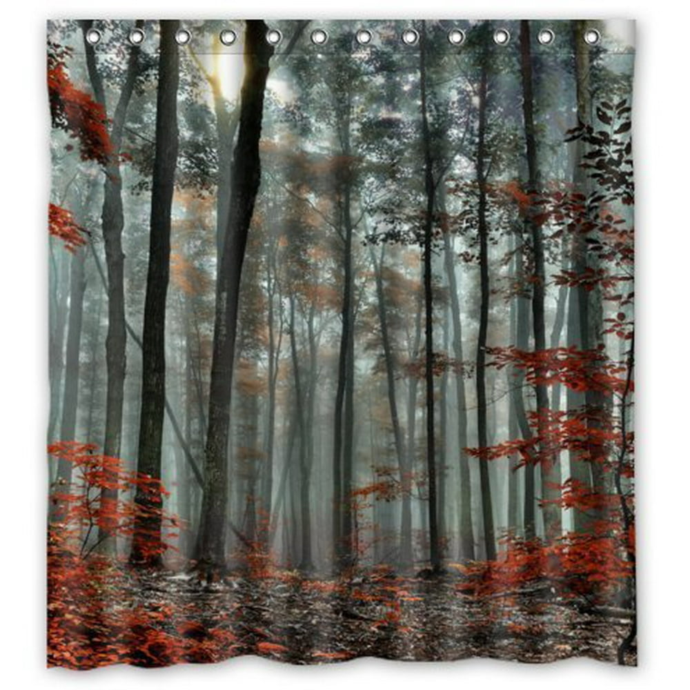 HelloDecor Trees Mist in the Forest Forest Shower Curtain Polyester ...