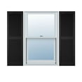 thumbnail image 1 of 14 1/2"W x 31"H Lifetime Vinyl, Custom Cathedral Top Center Mullion, Open Louver Shutters, w/Shutter-Loks (Per Pair), Black, 1 of 12