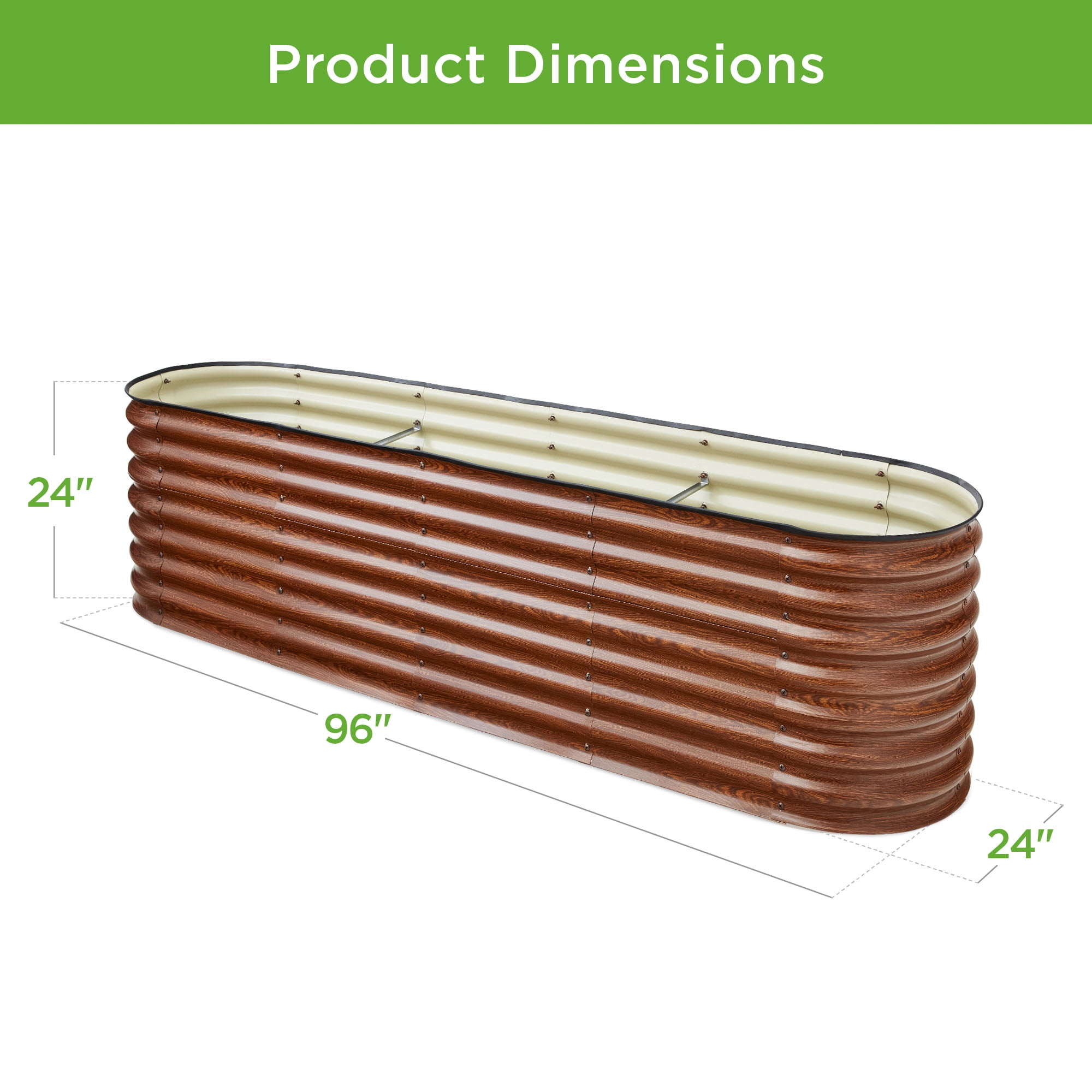 Best Choice Products 8x2x2ft Metal Raised Garden Bed, Oval Outdoor Planter Box w/ 4 Support Bars - Wood Grain