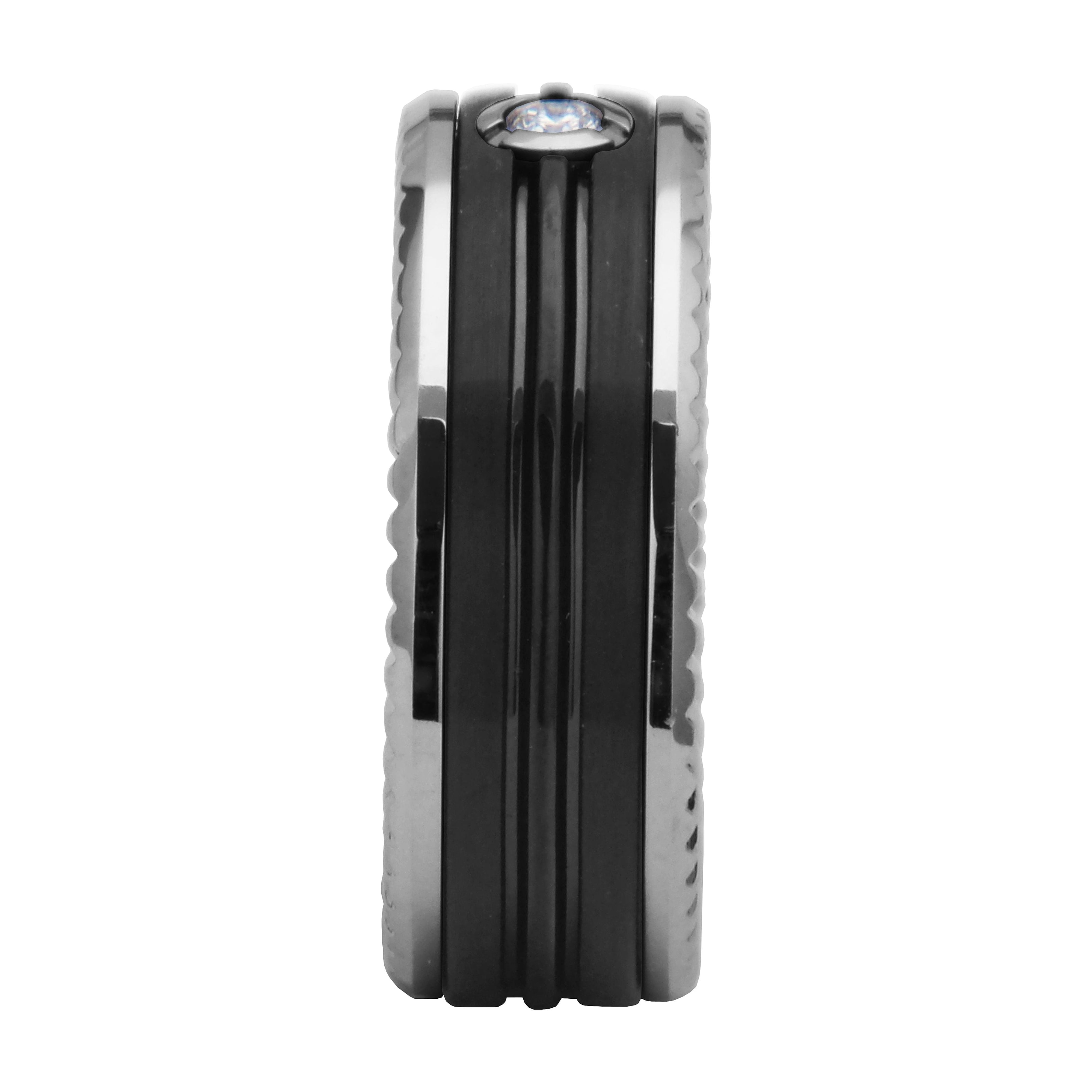 Forever Facets Grooved Black Sapphire Tungsten Diamond Comfort Fit Wedding Band, Male, Size 9