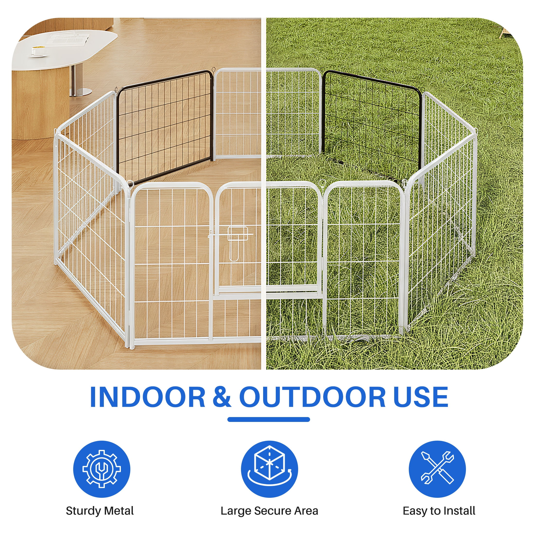 edx Dog Playpen, 2 Panels 24" Foldable Heavy Duty Metal Puppy Exercise Pen with Doors Indoor Outdoor