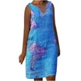 thumbnail image 1 of Leutsin Mode Femmes Décontracté Grande Taille Col en V Imprimé Carte Sans Manches Robe en Lin, 1 of 8