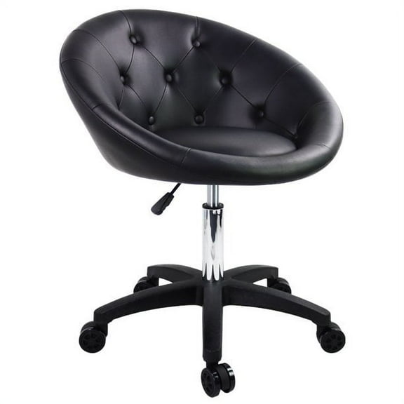 FURWOO Rolling Vanity Chair with Wheels for Makeup Room Height Adjustable Swivel Chair Living Room Lounge Chair Black