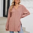thumbnail image 6 of XFLWAM Long Sleeve Shirts for Women Lightweight V Neck Tunic Tops Ribbed Knit Loose Fit Fall Sweatshirt Casual Side Slit Pullover Shirts Watermelon Red S, 6 of 8