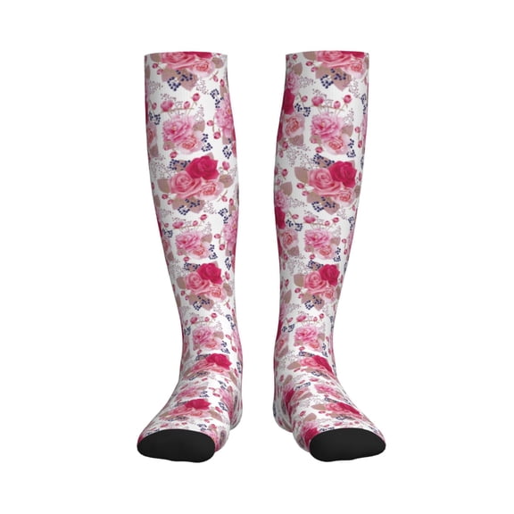 Rateoe Peonies And Roses Compression Socks for Women and Men 20-30mmHg-Circulation Support Socks Knee High Nurse Pregnant Running Medical and Travel Athletic