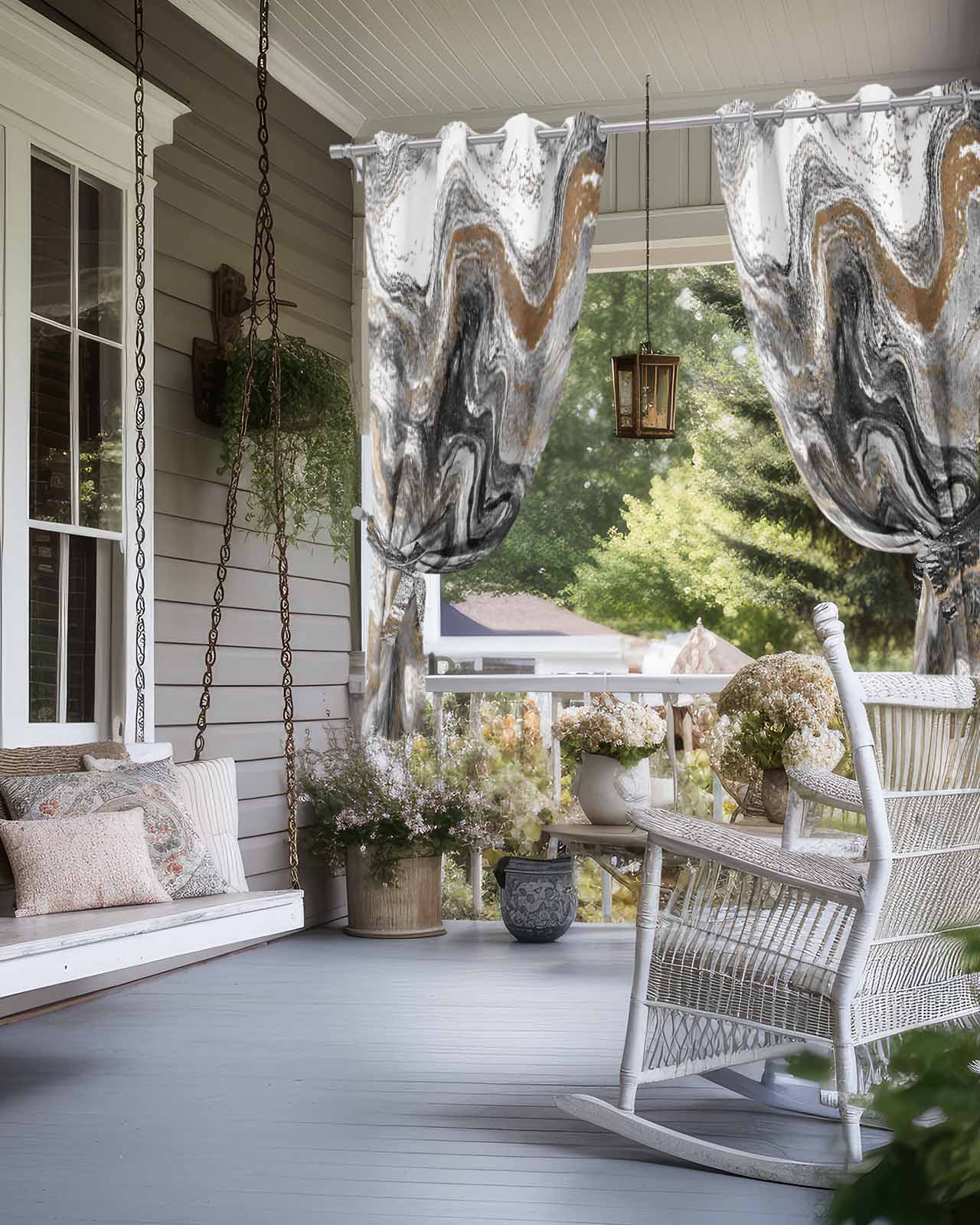 Black Marble Outdoor Curtains for Patio, Retro Chic Abstract Mottled Texture Art Privacy Drapes Grommet Waterproof Outside Curtains for Porch/Cabana/Balcony 54"x 108", 1 Panel