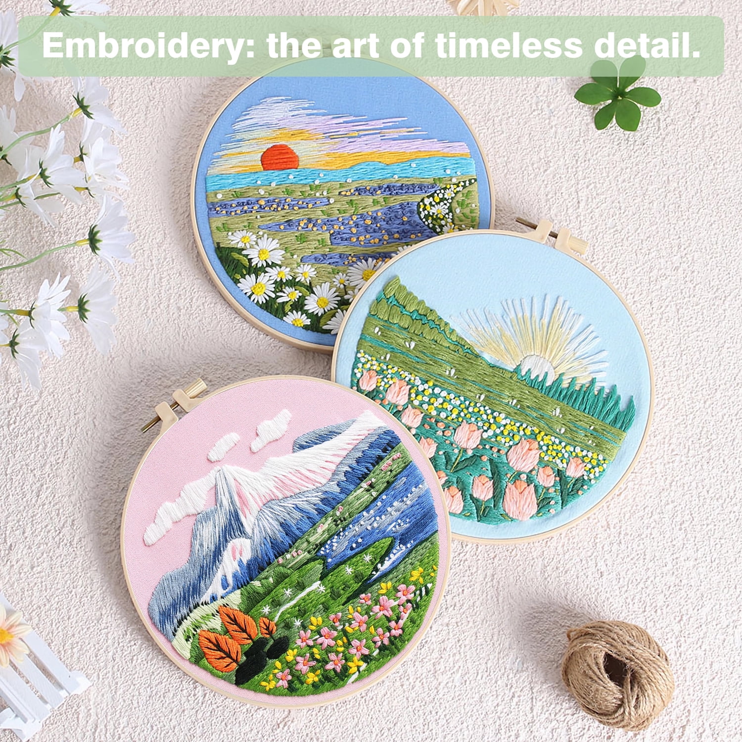 RidaaFri 3 Sets Floral Embroidery Kit Beginners, DIY Adults Craft Set, Step-by-Step Guide Video