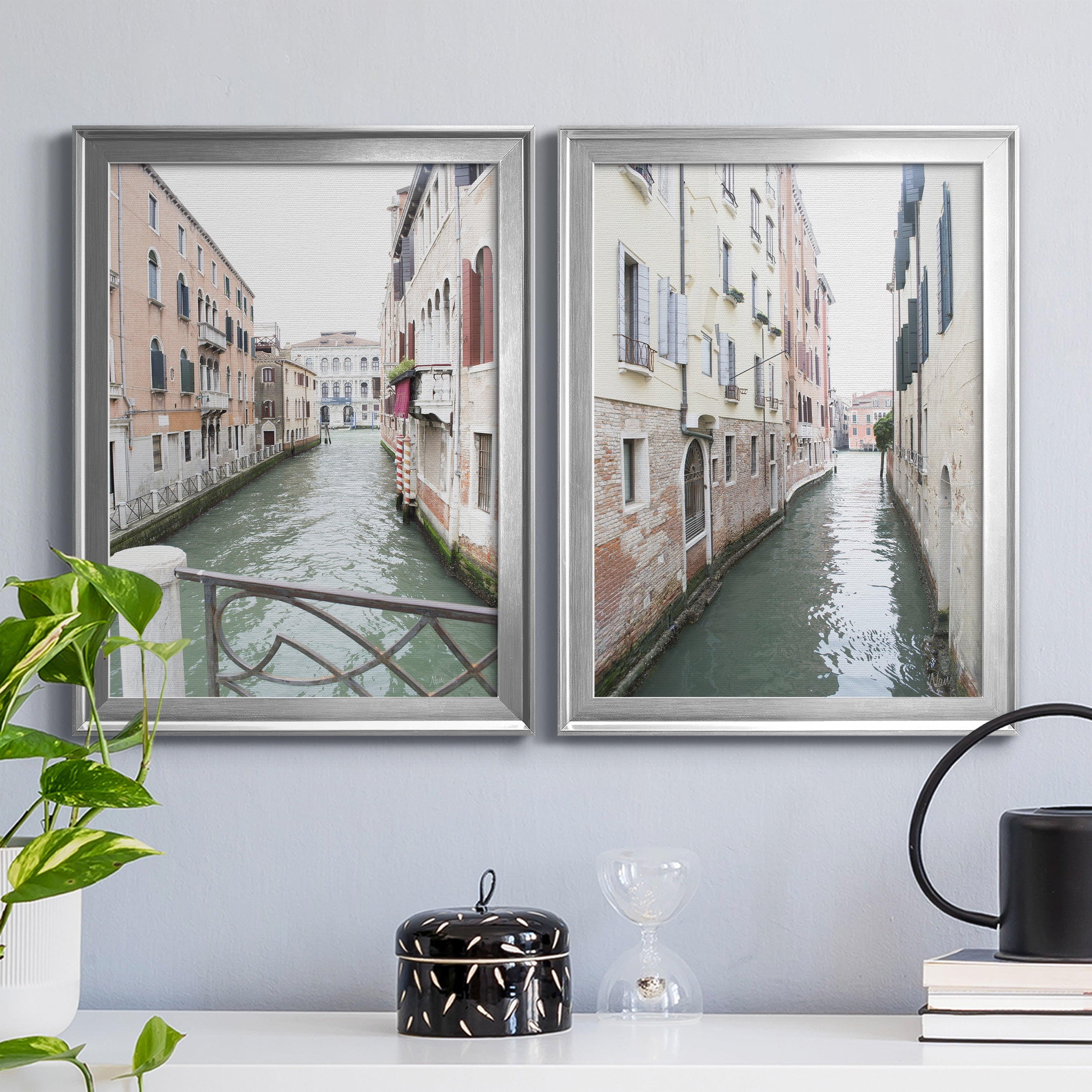 2 Piece Set Venice Canal I Premium Framed Canvas - Ready to Hang - 22.5 x 30.5 Each - Silver Frame