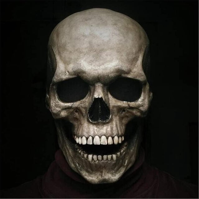 Máscara de Halloween, máscaras de calavera de cabeza completa aterradoras con mandíbula móvil, accesorios de esqueleto de látex realistas, disfraz de fiesta de Cosplay