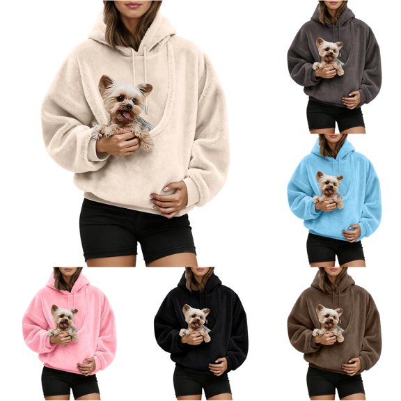 AWZXDE Sweatshirt for Women Pet Carrier Pouch Hoodie with Pocket for Dogs Cats