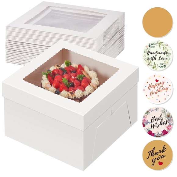 Cajas para tartas Kootek, 15 unidades, 30 x 30 x 15 cm, con ventana para tartas, color blanco