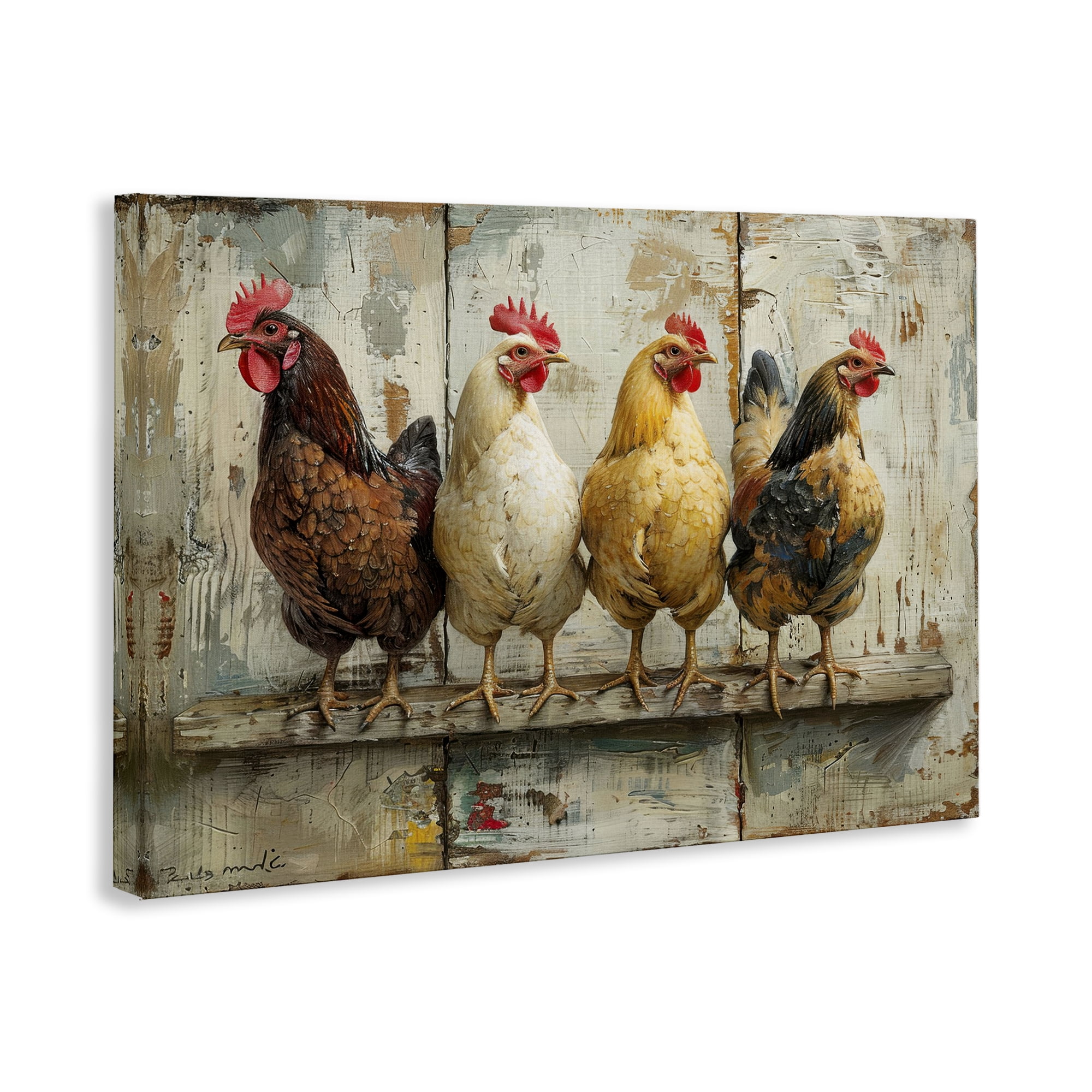 Stupell Industries Chickens In A Row Animals Painting Wrapped Canvas Art Print Wall Art, 30 x 20