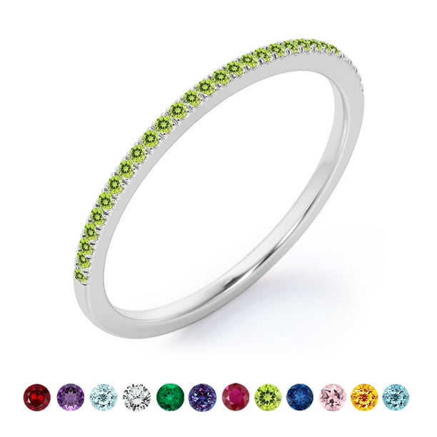 JeenMata Alianza de Boda Clásica con Detalles Pavé, Corte Redondo de 0,25 Quilates, Piedra Natal de Agosto, Baño de Oro Blanco de 18 K sobre Plata