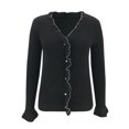 thumbnail image 4 of Moda mujer Casual manga larga cuello en V sólido señoras tejido suéter Tops Pompotops gfhjh5568, 4 of 8