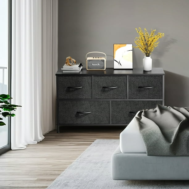 EDX 5 Drawer Dresser, Wide Chest Of Drawers Nightstand