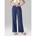 thumbnail image 6 of Elippeo Women Summer Leisure Baggy Pants Elastic Waist Button Wide Leg Plaid/Striped Pants, 6 of 9