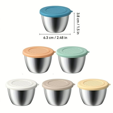 

6-Piece Set Stainless Steel Sauce Cups - Durable Lid-Top Containers for Sauces Dipping Seasoning and Cheese - Perfect for Kitchen Restaurant Picnic and Travel - High-Quality Dinnerware