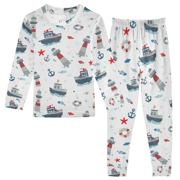 joogoo Starfish Sailboat 2 Piece Long Sleeve Tee and Pants Cotton Pajama Set 5Y