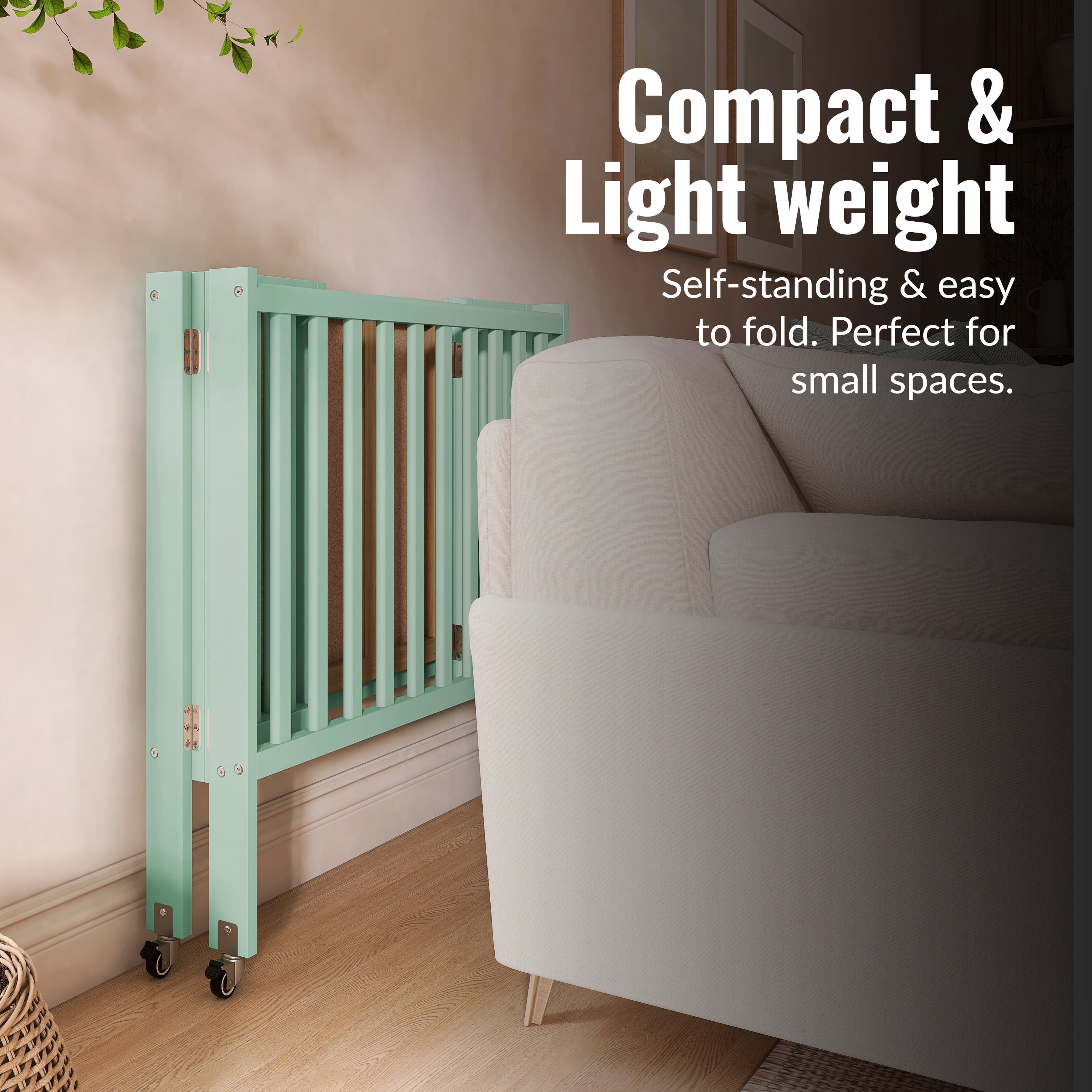 Dream On Me Jett Non-Full Size Folding Crib I Removable Wheels I Modern Nursey I Adjustable Mattress Support I Patent Folding System I Included 2.5” Mattress In Mint