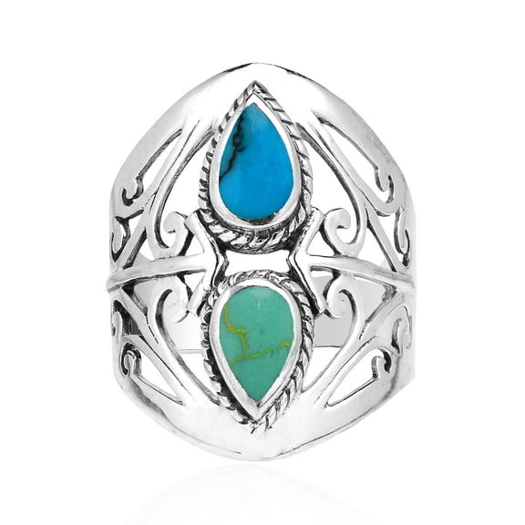 Grand Reflection Filigree Teardrop Blue-Green Turquoise Sterling Silver Ring-9