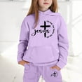 thumbnail image 2 of Girls Outfits Letter Prints Long Sleeve Hooded Sweatshirts Trousers Kids Cozy Soft Loose Autumn Winter Outfit Set, 2 of 4