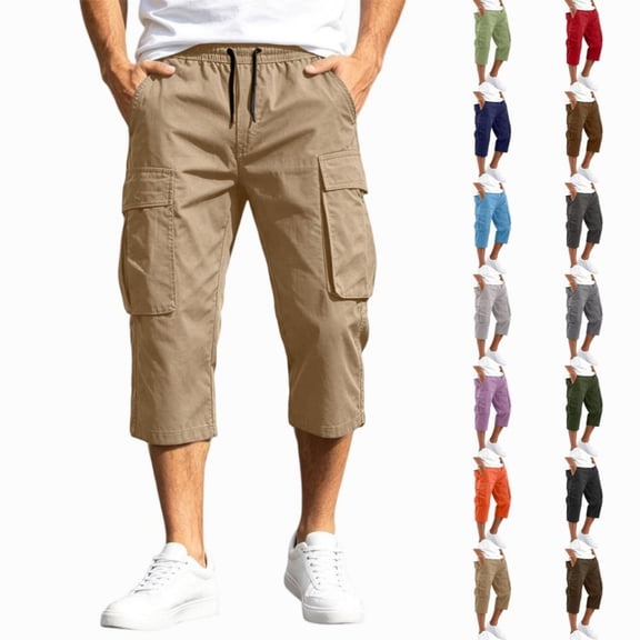 HKYNLAG Mens Cargo Shorts Long Capri Below The Knee Shorts 3/4 Length Relaxed Fit Long Shorts with Pockets Sky Blue M