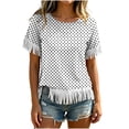 thumbnail image 2 of Uootdi Beach Tops for Women Crew Neck Short Sleeve Fringe Trim Cuff And Hem Polka Dot Print Soft Knit Boho Tops for Women Loose Fit Beach Vacation Lightweight Airy Womens Tees, 2 of 6