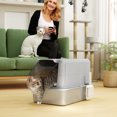 thumbnail image 2 of PawHut Stainless Steel Cat Litter Box w/ Removable Lid & Scoop, Grey, 2 of 10