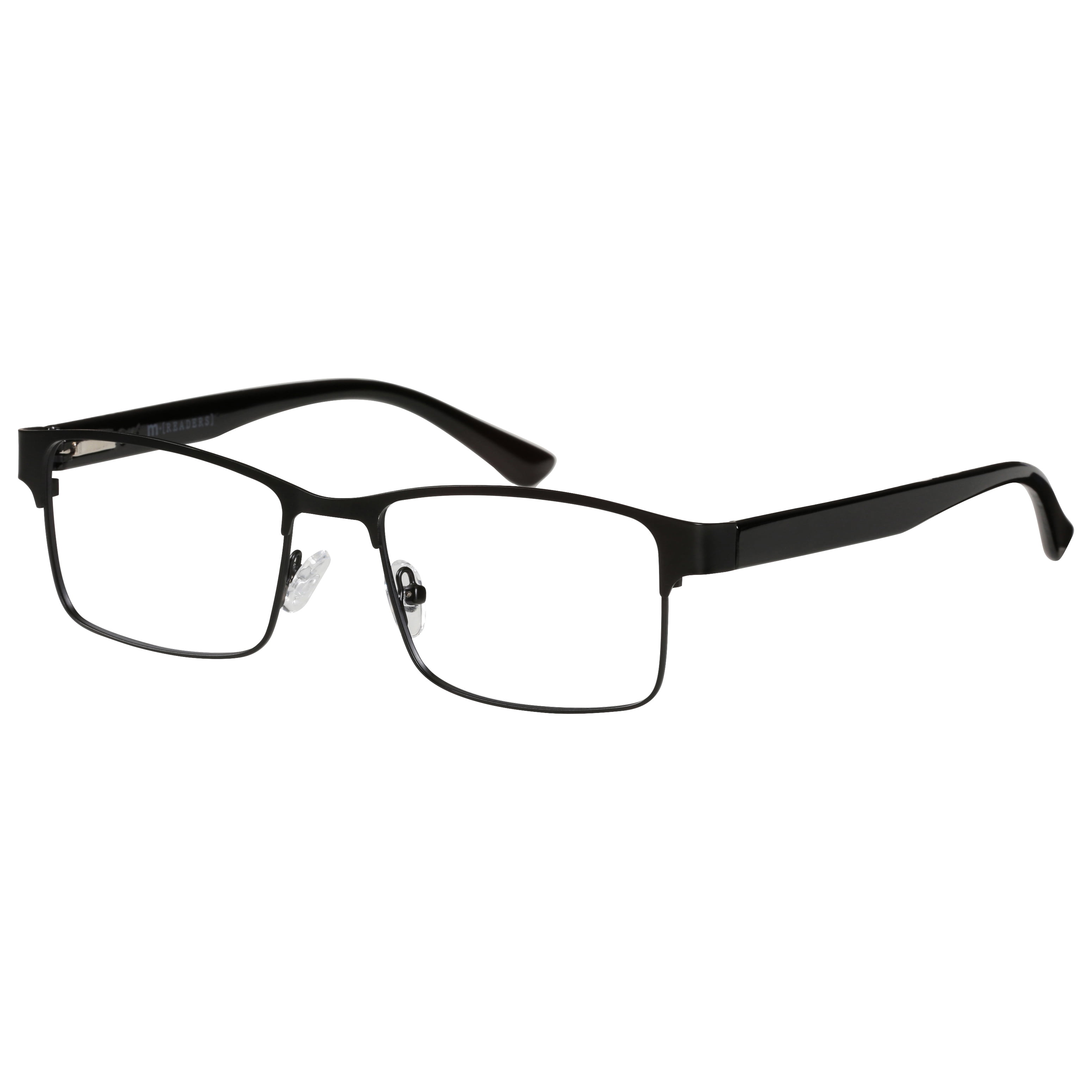 (2 pack) M+ Mens Rectangular Flat Metal Reading Glasses 3.25 Ash in Classic Matte Black
