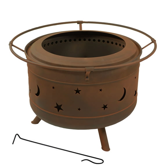 Sunnydaze Cosmic 30" Round Wood-Burning Brown Finish Steel Smokeless Fire Pit with Poker